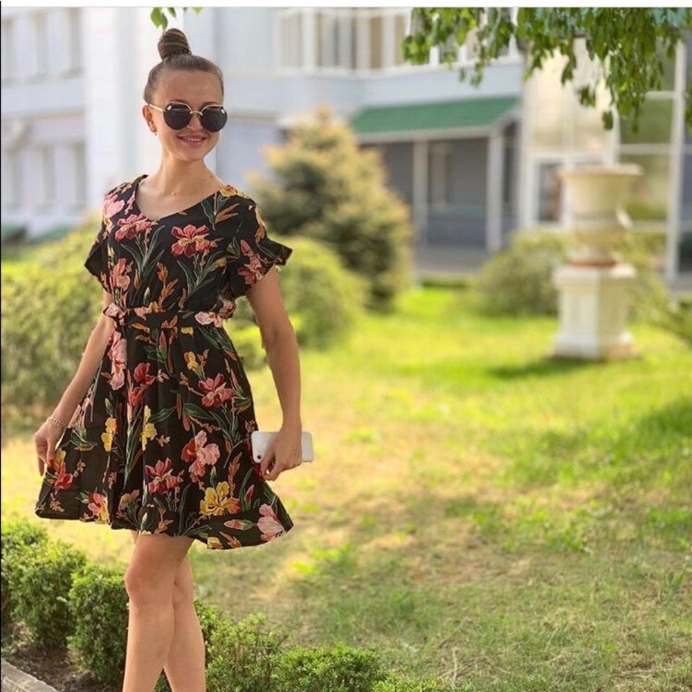 Black floral multicolored summer ruffled dress - Picture 7 of 8